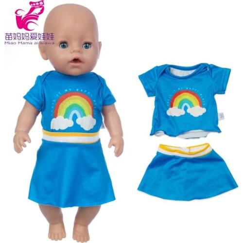 40cm Baby Doll Clothes Blue Sport Dress Set 17 Inch Dolls Rainbow Dress Children Birthday Gifts