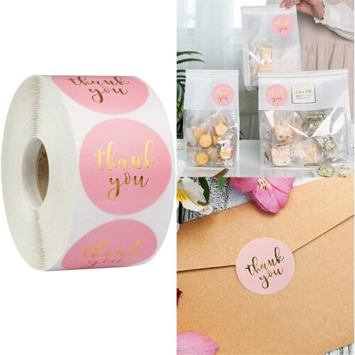 500pcs Pink Small Business Handmade Sticker Gold Thank You Stickers Scrapbooking Seal Labels for Christmas Gift Decor Stationery