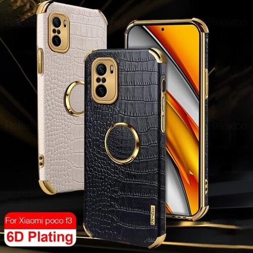 Crocodile Leather Case For Xiaomi Poco F3 pocof3 5g x3 pro nfc poko x 3 3pro f 3 xaomi pocophone x3pro Cover Magent Car Ring