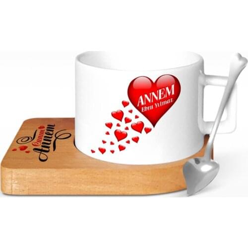 Personalized Mom Design Wood Altlıklı Ceramic Cup-1