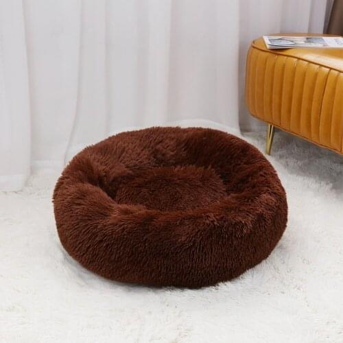 Long Plush Round Dog Bed Multi-function Pet Nest Super Soft Warmth Pad Winter Doughnut Shape Sleeping Mat Anti Skidding