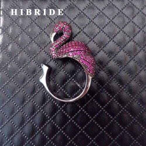 HIBRIDE Spinner Ring Red Cubic Zircon Flamingo Adjustable Women Rings Engagement Gifts R-164