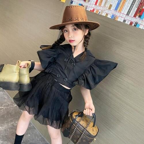 2021 Korean style girls blazer ruffles fashion summer girls vest 6-12t B340