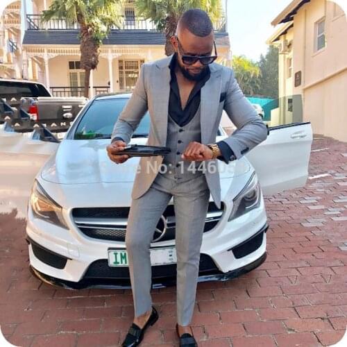 Handsome Groomsmen Peak Lapel Groom Tuxedos Mens Wedding Dress Man Jacket Blazer Prom Dinner (Jacket+Pants+Tie+Vest) A291