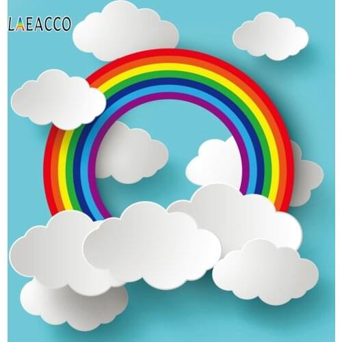 Laeacco Blue Sky White Clouds Rainbow Baby Birthday Photophone Photography Backgrounds Photographic Backdrops For Photo Studio