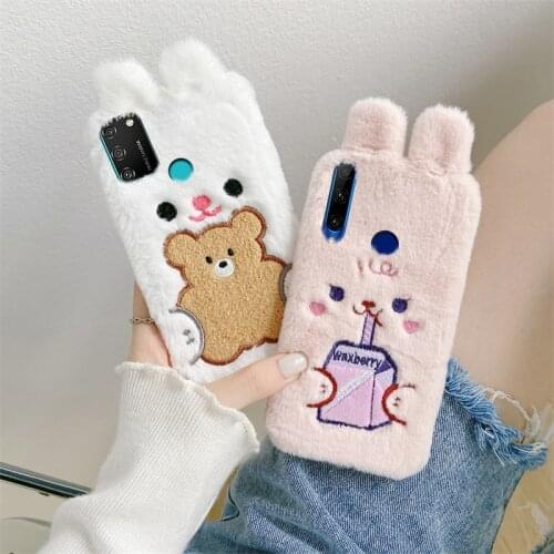 3D Cute Hairy Dog Warm Fur Case for Huawei Y5P Y6P Y7P Y8P Y6S Y8S Y9S Y5 Lite 2018 Y6 Y7 Y9 Prime 2019 Honor 7A 8A 9A 9X Fundas