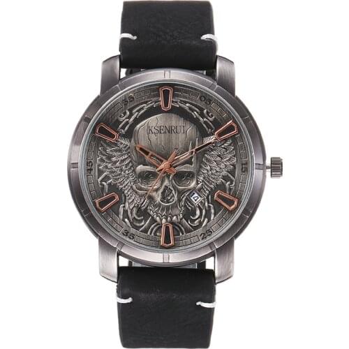 New Skull Men Watch Top Brand Luxury Fashion Waterproof Leather Belt Quartz Men Watches Relogio Masculino