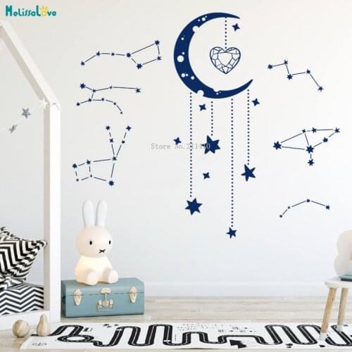 Moon And Constellation Wall Sticker The Stars At Night Are Wxceptionally Bright Kids Baby Room Cute Decals Nursery Murals YT4299