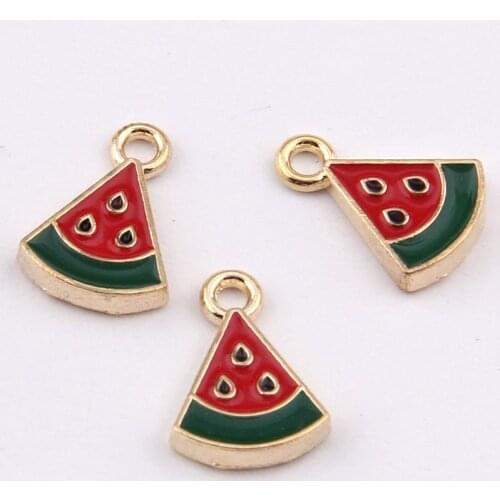 New 20pcs Gold Enamel Drop Oil Watermelon Charms Pendant For Women Girls DIY Jewelry Fruit Bracelet Earrings Accessories 16*11MM