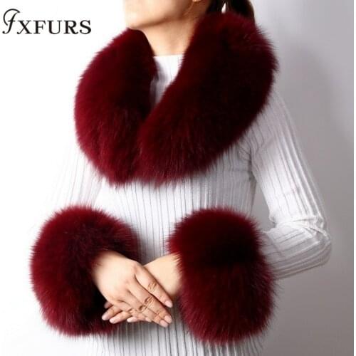2020 New Fox Fur Collars Real Fur Cuffs Raccoon Fur Scarves a Set Winter Warm Scarves Cuffs Match Cashmere Overcoats Accessory
