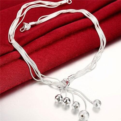 New 925 Sliver Multi-line Snake Chain Smooth and Frosted Beads Necklace Fashion Jewelry For Women Engagement Wedding Trendy Gift