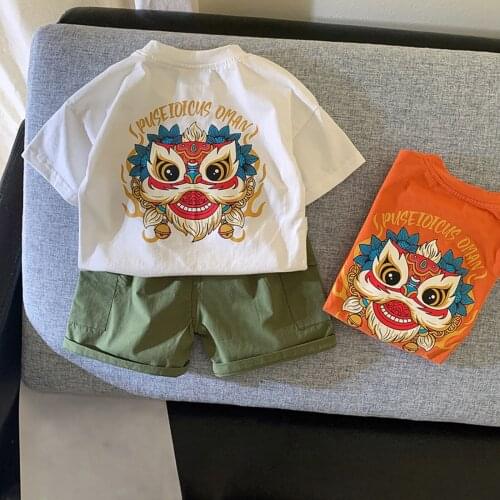 Toddler Boys Baby Cartoon Chinese elements Print Tops+Shorts Outfit Set Clothes newborn kids casual summer Boys Clothing sets