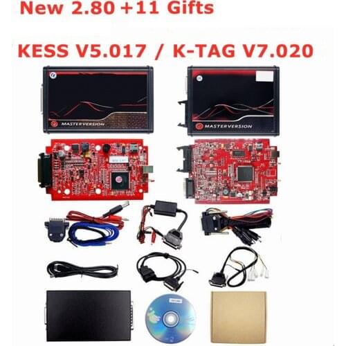 Online 2.80 EU Red Kess V5.017 OBD2 Manager Tuning Kit KTAG V7.020 4 LED BDM Frame 22pcs Adapters K-TAG 2.25 ECU Programmer