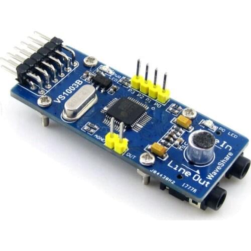 VS1003B MP3 Board Control Interface Audio in/output Connector Onboard Microphone
