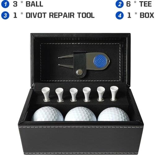 11 PCS Golf Gift Set with 6 Golf Tees 3 Golf Balls Divot Repair Tool Leather Box Set Golf Trainning Accessories