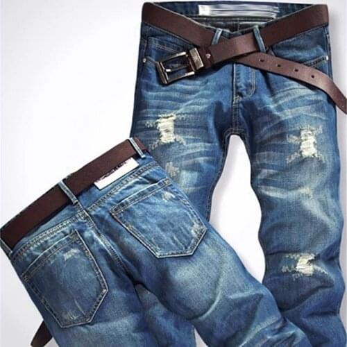 Hot Classic Men Stylish Designed Straight Slim Fit Trousers Casual Jeans Pants