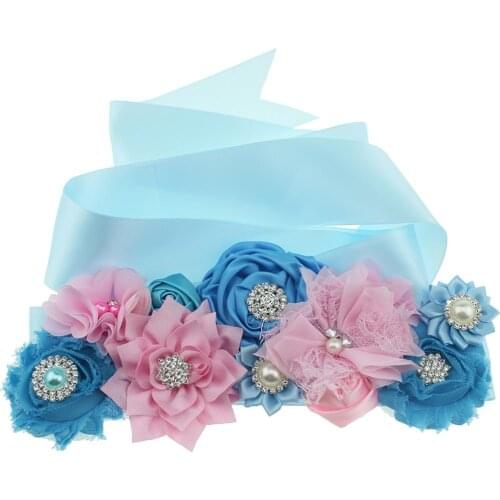 Maternity Belts Pink and Blue Chiffon Lace Flower Sash Belts Baby Shower Gifts Wedding Bridal Dress Accessories