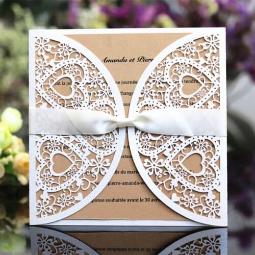 Wedding cards invitation 2018 shimmer heart laser cut hollow valentines day greeting card 50pcs/lot personalized printing