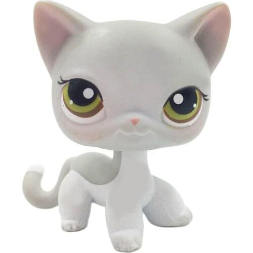 LPS CAT rare pet shop cute toys standing #138 short hair cat white kitten with green brown hazel eyes cute Christmas gifts