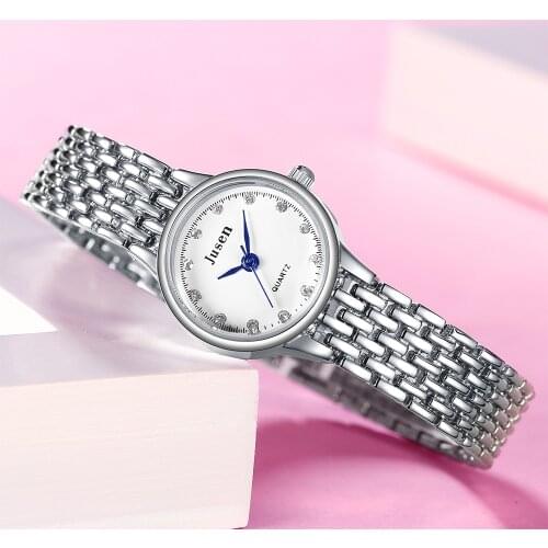 Einfache Silber Edelstahl Uhren Qualitaten Frauen Luxus Mode Diamant Quarzuhr Casual Blau Zeiger Damen Armbanduhr