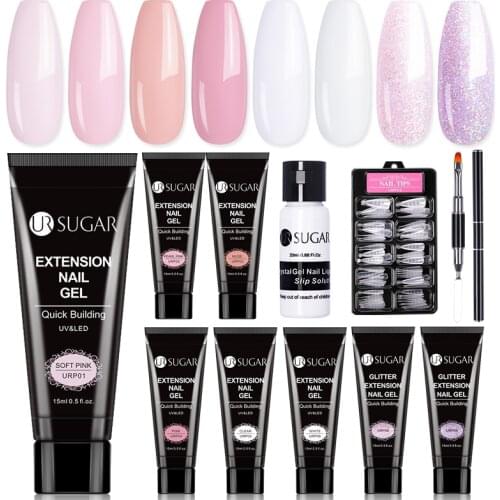 UR SUGAR Reflective Glitter Extension Gel Kit For Nail Art Design Building Gel For Manicure Fast Dry Extension Nail Gel Tool