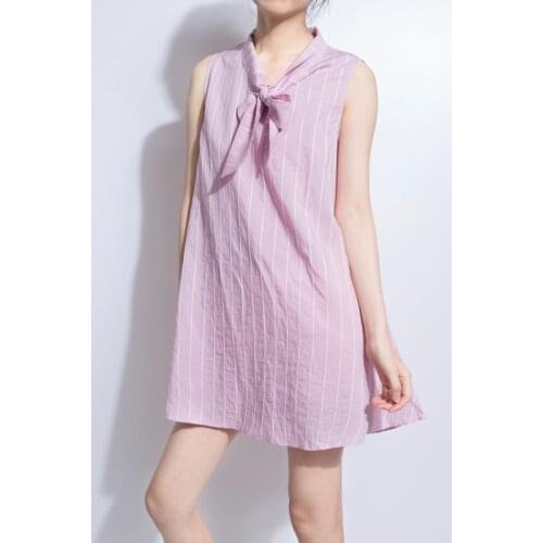 PERHAPS U Pink White Blue O Neck Bow Lace Up Sleeveless Tank Sarafan Loose Striped A Line Mini Short Dress Summer Casual D0418
