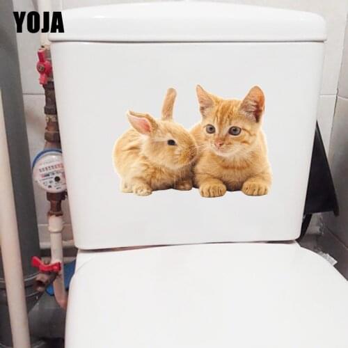 YOJA 23.9×17.2CM Cute Cat Bunny Fashion Bathroom Toilet Stickers Home Living Room Wall Decals T1-3247