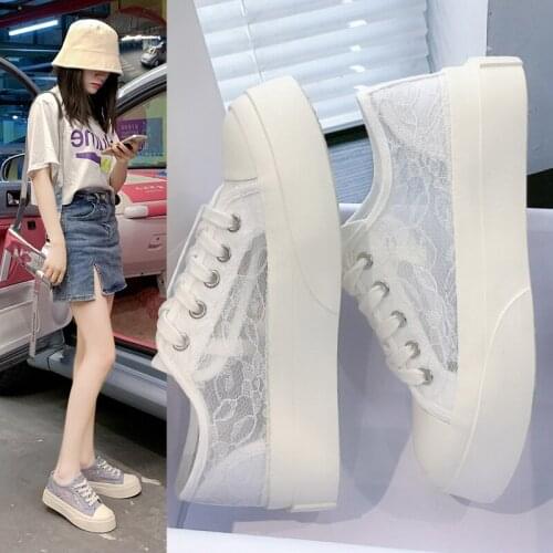 Women Shoes 2021 Fashion Summer Casual Ladies Shoes Cutouts Lace mesh Hollow Breathable Platform Flat Shoes Woman Sneakers
