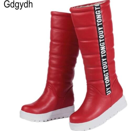 Gdgydh Winter Women Shoes Knee high Boots Female Elevator Flat Thermal Velvet Snow Boots Platform Cotton-padded Shoes Size 34-43