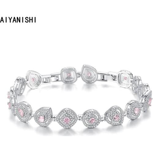 AIYANISHI Vintage 18K Gold Filled Pink Square Bracelet for Female Tennis Bracelets For Women Party Bracelet Korean Fashion Gifts