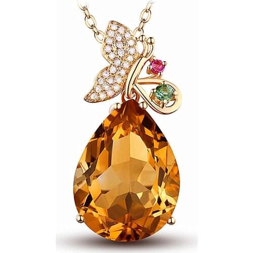 FASHION BUTTERFLY YELLOW CRYSTAL CITRINE GEMSTONES DIAMONDS PENDANT NECKLACES FOR WOMEN 18K GOLD COLOR CHOKER JEWELRY PARTY GIFT