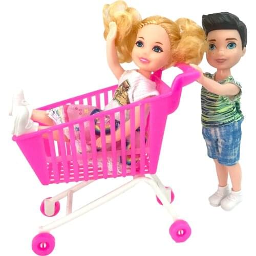 NK 1 Pcs Shopping Cart Pink Trolley Mini Furniture For Barbie Accessories Doll Supermarket Handcart Baby Toys For Kelly Doll Toy