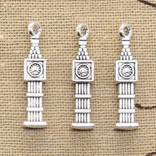 12pcs Charms Big Ben 3D Clock 27x5x5mm Antique Bronze Silver Color Pendants Making DIY Handmade Tibetan Bronze Jewelry