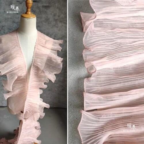18cm Single Layer Pleats wave Lace Trim Old Pink DIY Ruffle Folding Applique Collar Decor Skirt Wedding Dress Designer Accessory