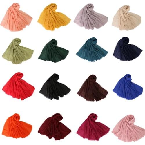 200*90cm Muslim Soft Wrinkle Hijab Islamic Turban Headscarf Cotton Linen Shawl Stole Long Scarf Beading Head Wrap Crinkle New