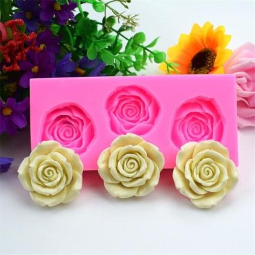 3 Holes Rose Flower Silicone Chocolate Molds Candy Baking Tools Fondant Cake Decoration Mold DIY Handmade Soap Mould Resin Craft