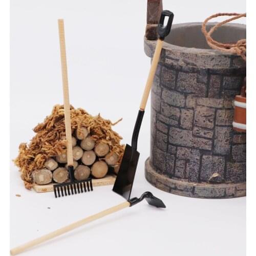 3 PCS 1/12 Miniature Doll House Gardening Spade Rake Trowel Set Tool Life Scene Accessory Furniture Decoration Model