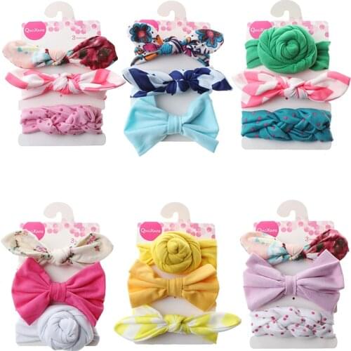 3Pc / set baby headband rabbit ears headband cotton bow headdress accessories newborn baby photo fashion elastic hair ring