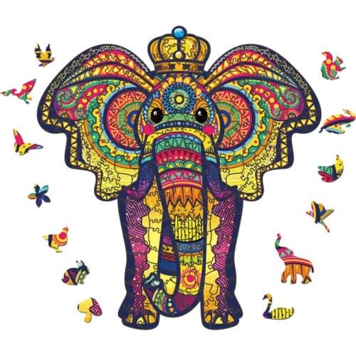 3D Wooden Puzzle For Adults and Kids,Animals Shape Puzzle,Gift Puzzle,Crown Elephant Shape Colorful Wooden Puzzles,Wooden Jigsaw