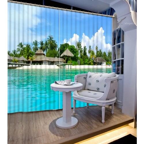 3D Curtain Fashion Customized Blue Seascape Scenery Blackout Curtain Fabric 3D Photo Window Curtain For The Bedroom