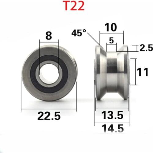 5pcs/lot CNC TU22 8mm V / U groove pulley bearings T22 8*22.5*14.5*13.5 mm V groove roller wheel ball bearing T-U-22