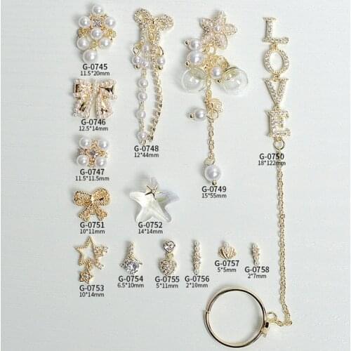 5pcs Nail Art Delicate Designs Gold Alloy With Zircon Rhinestones For Nail Tips Decorations