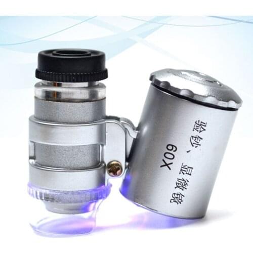 60X Mini Magnifiers/Microscope with LED&UV Lights Portable Jewelry Loupe Magnifying Glass Lens Illuminated Pocket Magnifier