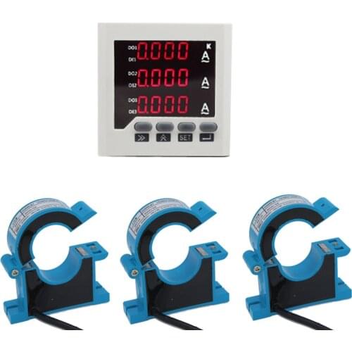 AC0-50A,100A,150A,200A,400A,600A 3 phase ampere meter with 3 pcs clamp CT sensors ampere coil