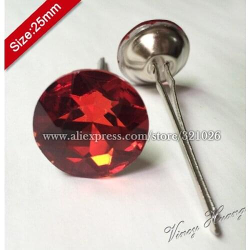 Free shipping 100PCS/LOT 25MM RED Diamond Crystal Glass Prongs, Crystal Buttons, Upholstery Sofa Buttons, Headboard Buttons