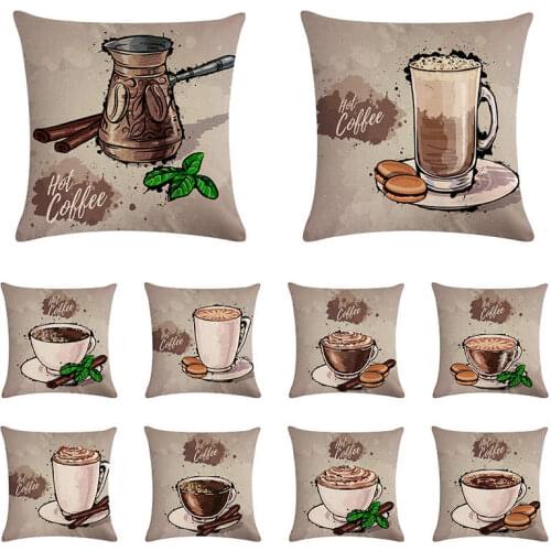 Coffee appliance pattern cushion cover teapot coffee pillow cover cotton linen home sofa car decoration pillow cover 45x45cm