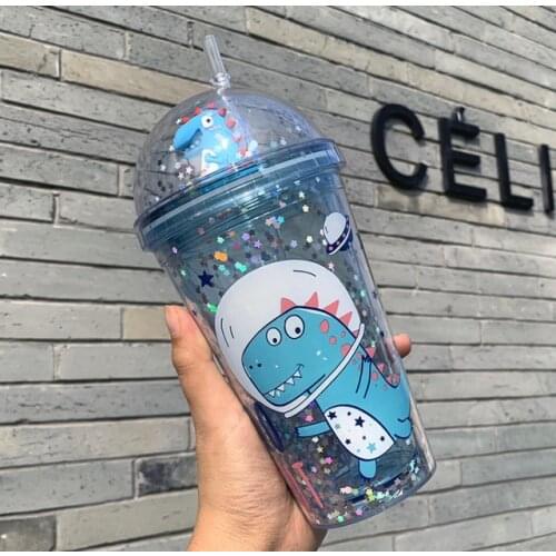 Baby Dinosaur Learning Drinking Tritan Bebe 350ml Cup with Strap Baby Feeding Water Drink Leak Proof Bottle with Straw