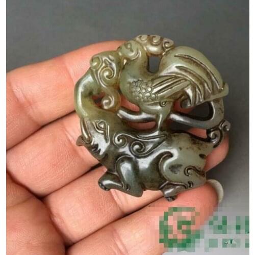 Antiques Collection Jade Waist Pendant Ancient Xiuyu Elephant Rooster Auspicious
