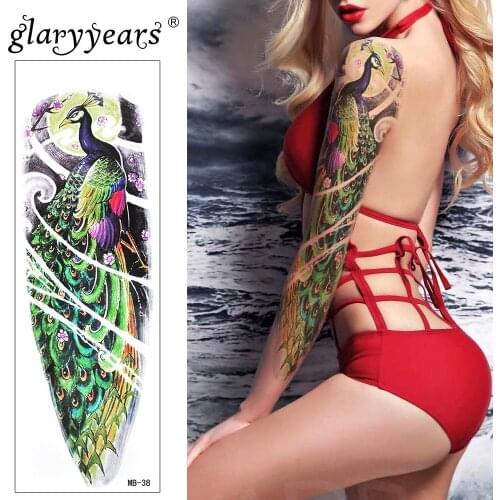 Glaryyears Big Arm Temporary Tattoo Sticker Peacock Fake Tatoo Sleeve Flash Tatto Waterproof Big Body Art Men Women Q-MB-38
