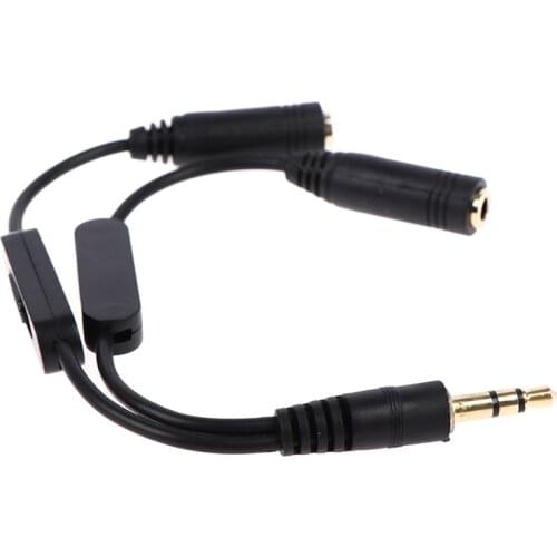 1 In 2 Out 3.5mm Stereo Male To Double Mono 3.5 Mm Female Audio Headphone Y Splitter Cable With Volume Switch Black